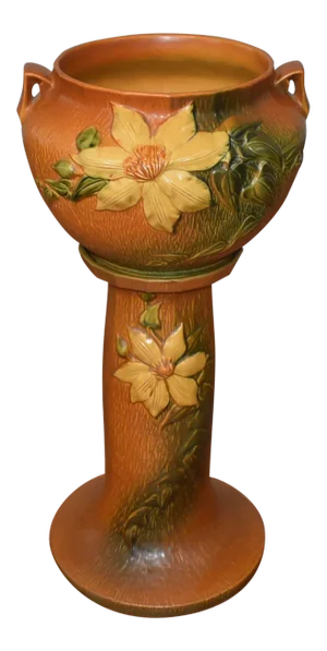 1940s Roseville Orange Clematis Flowered Jardiniere
