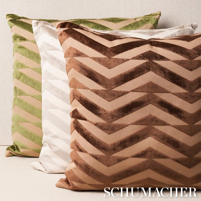Contemporary Schumacher x Miles Redd Broken Chevron Cut Velvet 20" Pillow in Olive on Khaki For Sale - Image 3 of 4