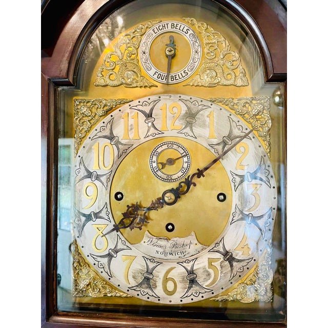 Antique Victorian Mahogany Eight Bell Musical Grandfather Clock by Winsor Bishop Norwich, 1880 For Sale - Image 4 of 17