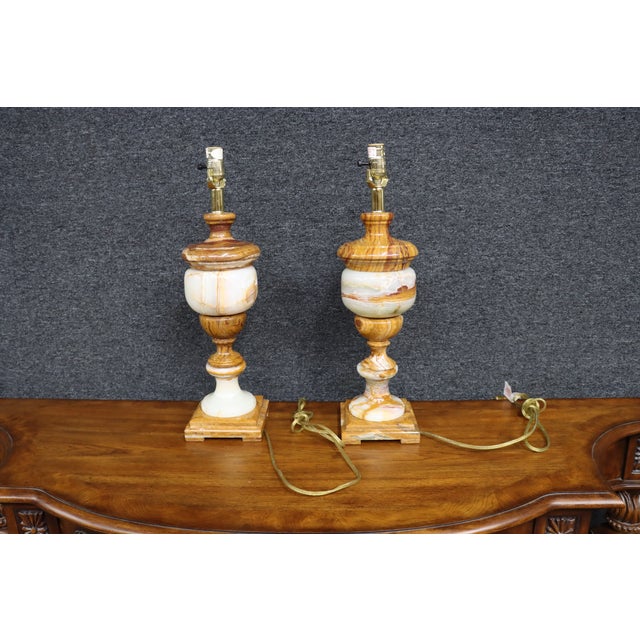 Late 20th Century Pair of Italian Neoclassical Alabaster Table Lamps For Sale - Image 11 of 11