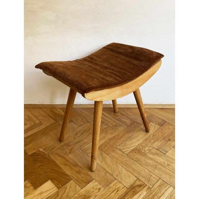 Wood Mid-Century Modern Wooden Stool with New Upholstery, 1979 For Sale - Image 7 of 8