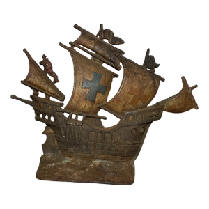 Antique Cold Painted Cast Iron Ship Sail Boat Nautical Table Boudoir Lamp Light