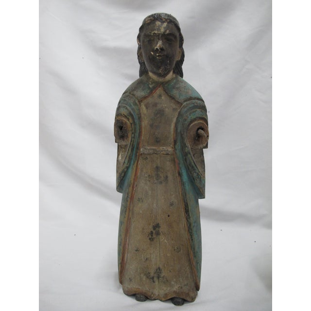 Spanish Colonial Santos Polychrome Carved Wood Saint & Jesus Icon Set of 3 For Sale In Portland, OR - Image 6 of 14