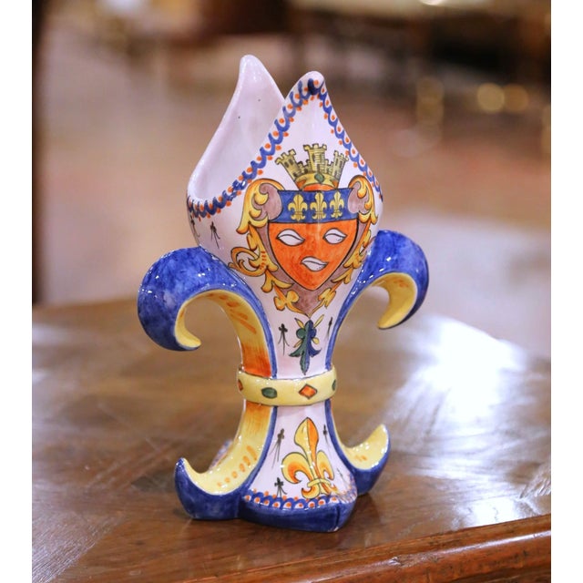 French 19th Century French Faience Alcide Chaumeil Fleur-De-Lys Vase For Sale - Image 3 of 10