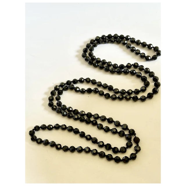 Black 1920s 72" French Jet Bead Flapper Necklace For Sale - Image 8 of 9
