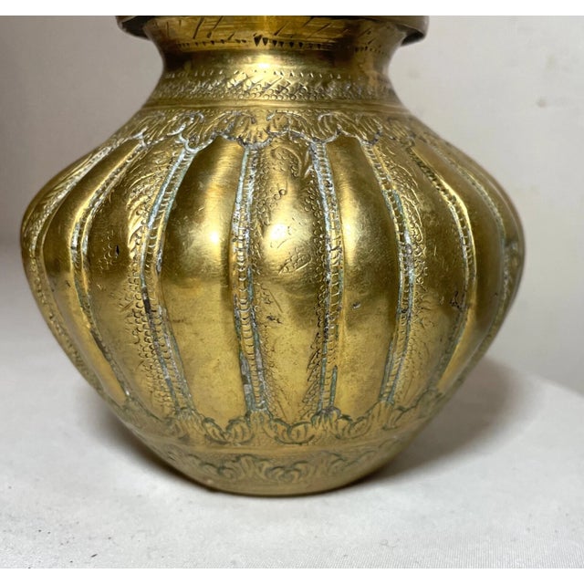 18th Century Antique Late 1700's Hand Tooled Moorish Middle Eastern Islamic Brass Pot Jar For Sale - Image 5 of 11