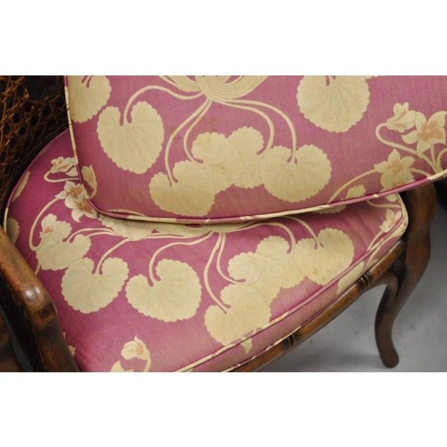 Vintage Hollywood Regency Faux Bamboo Cane Barrel Back Lounge Chairs (A) - Pair For Sale - Image 9 of 12