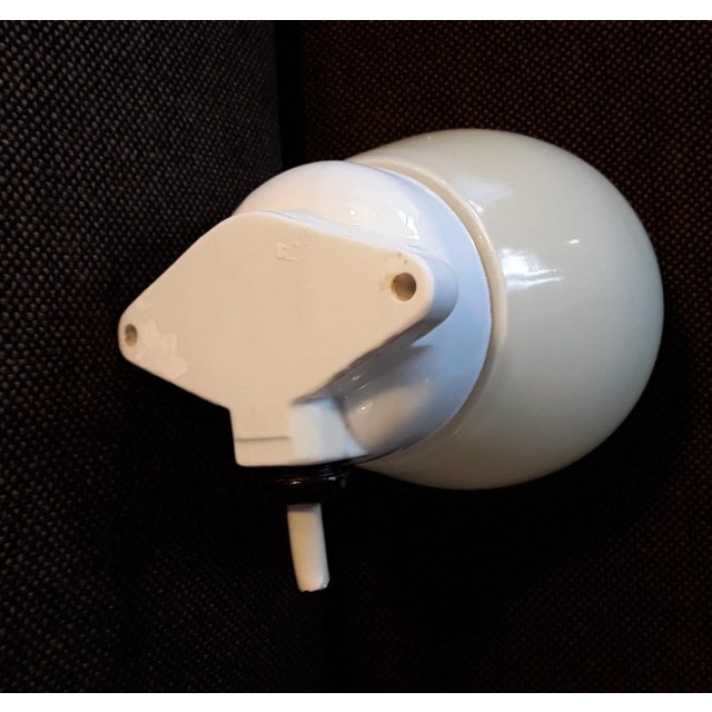 Vintage Mid-Century Egg Shaped White Porcelain Mount and Cream-Colored Opaque Glass Umbrella Ceiling Lamp, 1950s For Sale - Image 4 of 6