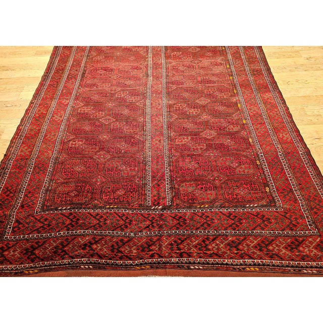 Textile Vintage Turkmen Tekke Gallery Rug in Allover Pattern in Red, Brown, Gray, For Sale - Image 7 of 14