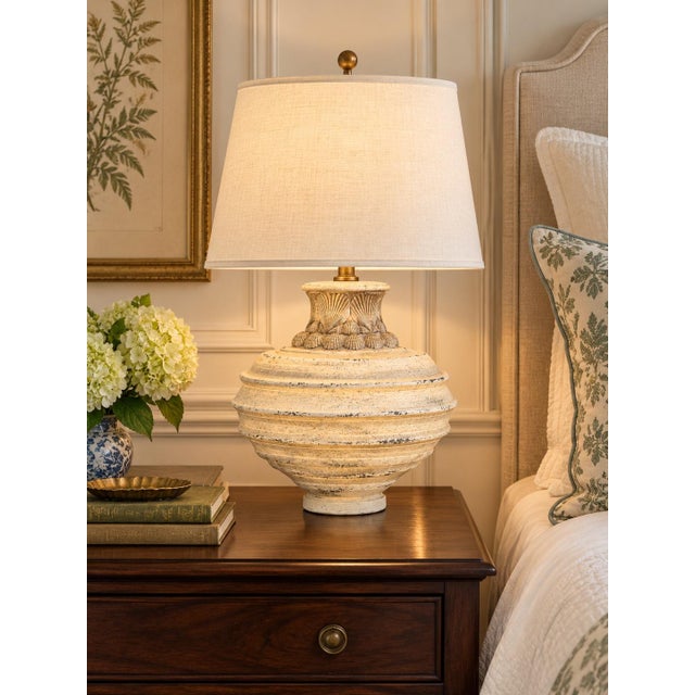 Late 20th Century Late 20th Century Sculptural Neoclassical Shell Urn Table Lamp With Cream Tapered Shade For Sale - Image 5 of 6