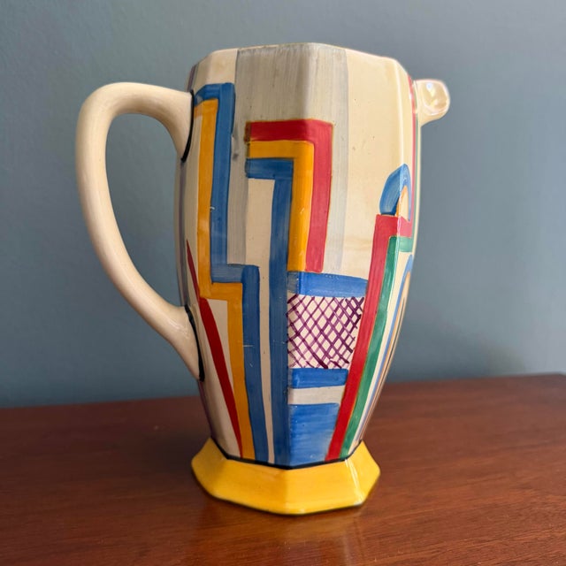 Vintage Clarice Cliff Art Deco Athens Shape Jug With Tennis Motif For Sale In Cleveland - Image 6 of 8