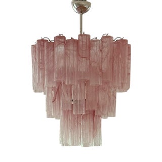 Large Pink Murano Glass Prisms Tube Chandelier For Sale