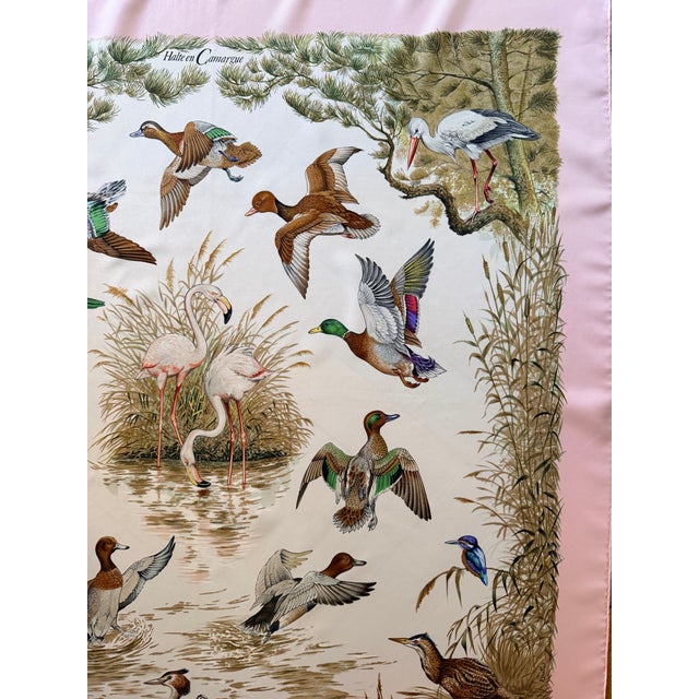 Pink Hermès Halte en Camargue 1989 Silk Scarf Designed by Robert Dallet For Sale - Image 8 of 12