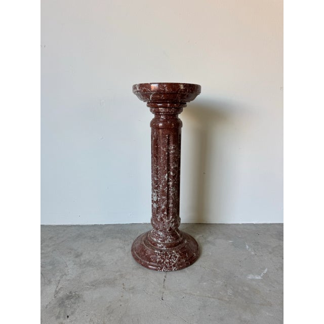 Stone Vintage Italian Red Marble Carved Column Pedestal For Sale - Image 7 of 11