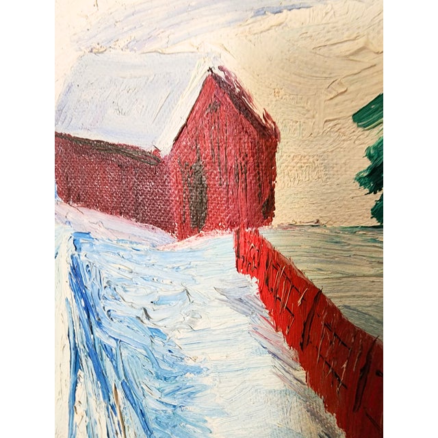 Original Painting Vintage Winter Wonderland Country Scene For Sale - Image 4 of 5