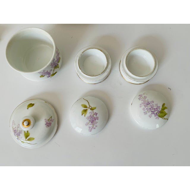 1920s Antique Limoges France Porcelain Ladies Vanity Set With Lilacs - 4 Piece Set For Sale - Image 5 of 9