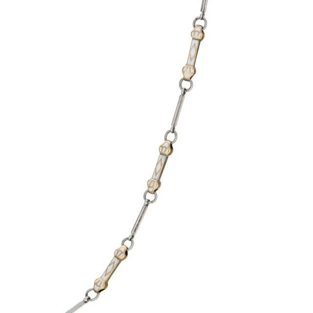 This is part of Chairish’s Costume Jewelry assortment. Stylish and finely detailed vintage Art Deco era enamel fob chain...
