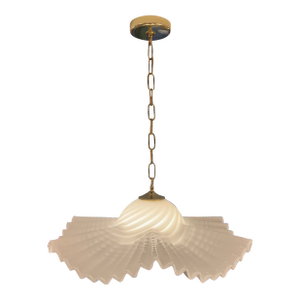 Vintage White Ruffle Murano Style Glass Pendant