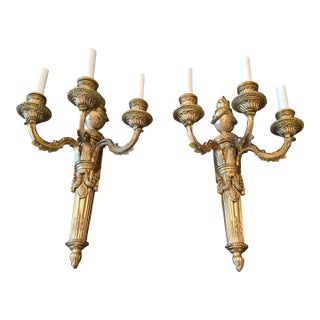 Antique Large Pair of Louis Xv Style Gilt Bronze Sconces For Sale