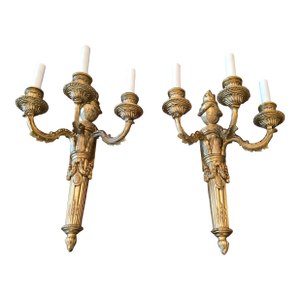Antique Large Pair of Louis Xv Style Gilt Bronze Sconces