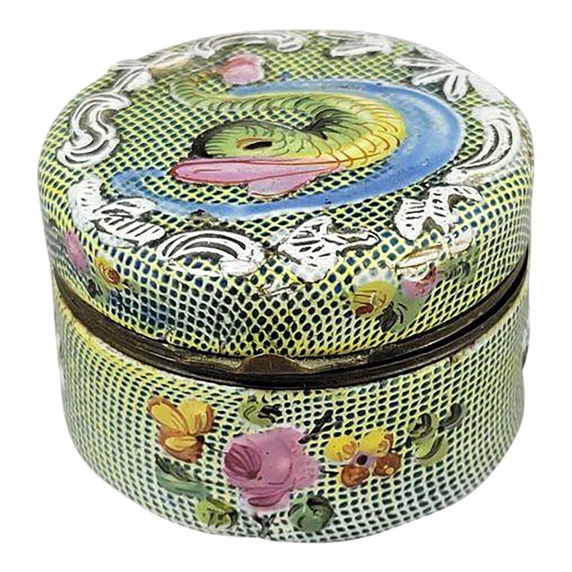 18th C Bilston English Enamel Snuff Box With Dolphin For Sale