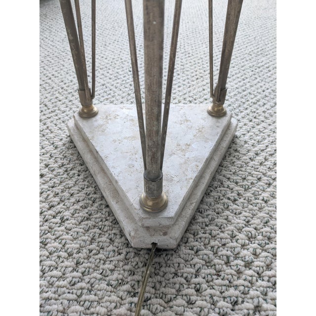 Vintage Maitland Smith Neoclassical Travertine Stone Floor Lamp With Lamp Shade For Sale - Image 10 of 11