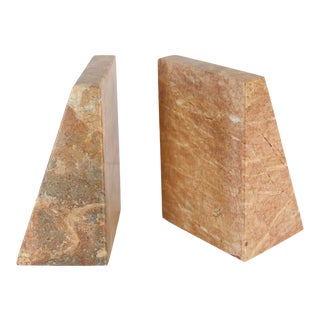 1970s Vintage Modern Pink Marble Bookends - a Pair For Sale