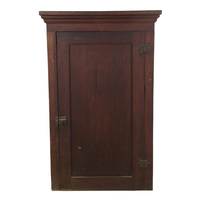 Antique American Farmhouse Wall Cabinet With Brass Latch For Sale