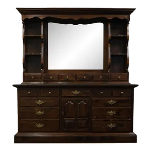 Ethan Allen Antiqued Pine Old Tavern 72" Triple Door Dresser W. Mirror Hutch 12-5013 / 12-5030