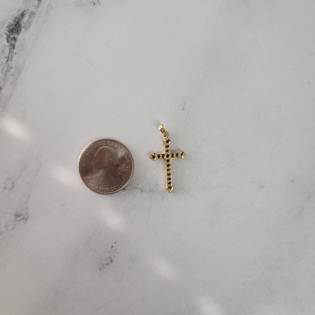 Contemporary Sapphire Gold Cross Necklace 14k Yellow Gold For Sale - Image 3 of 5