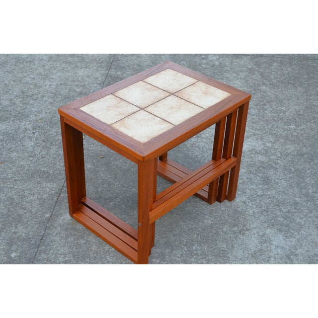 Brdr. Furbo Danish Modern Teak Nesting Tables With Tile Tops by Brdr. Furbo - Set of 3 For Sale - Image 4 of 9