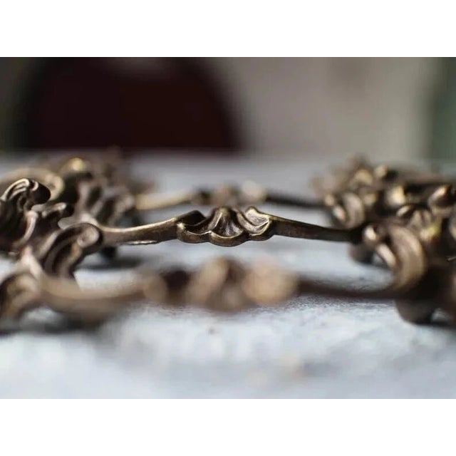 1960s Vintage French Provincial Antiqued Brass Ornate Bail Pulls - Sets of 3 For Sale - Image 5 of 7