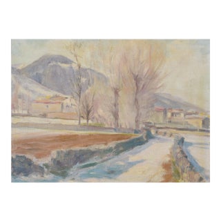 Impressionist Snowscape with Mountain Village, 1930s, Oil on Canvas, Framed For Sale