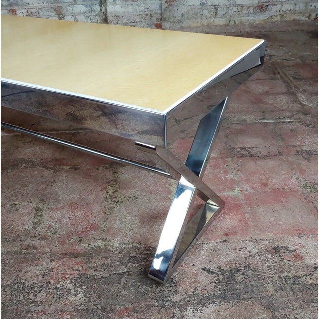 Beautiful Designer Chrome Coffee Table With Lacquered Wooden Top For Sale - Image 10 of 10