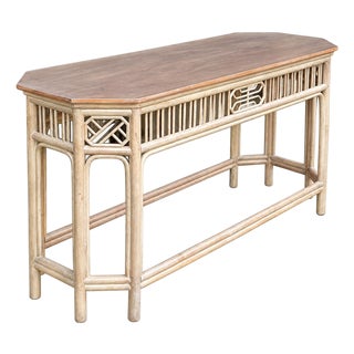 Chinese Chippendale Style Cerused Bamboo / Rattan Console Table Credenza For Sale