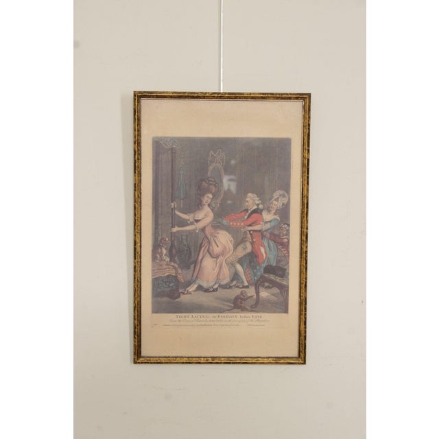 Quality Custom Framed Satirical Print by John Collet of a Woman's Efforts to Tighten Her Stays