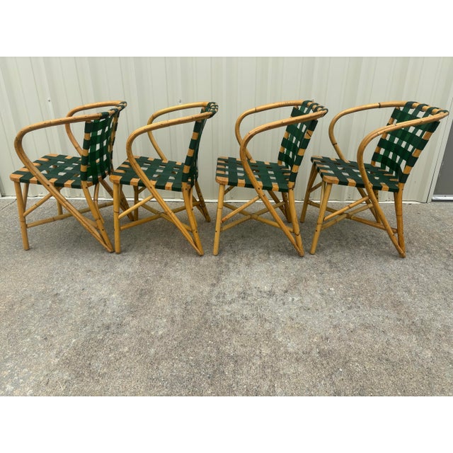Green 1950s Mid Century Ficks Reed Bamboo Chairs With Green Straps- Set of 4 For Sale - Image 8 of 11