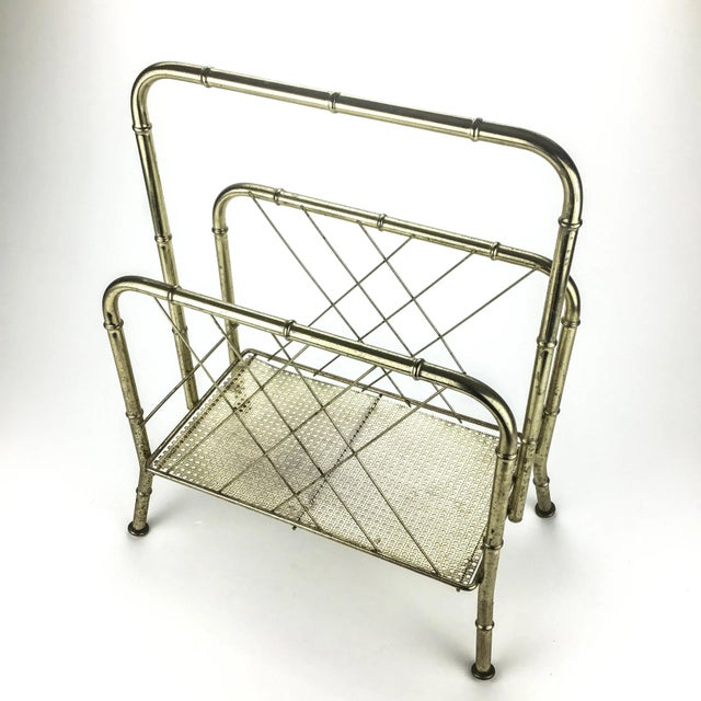 1960s Mid Century Brass Faux Bamboo Traditional Magazine Rack For Sale - Image 5 of 8