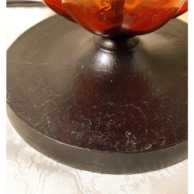 Vintage Pier 1 Amber Glass Pumpkin Table Lamp Art Nouveau Copper Shade Cozy 60s 70s Retro Autumn Whimsy Decor Nostalgic Fall Lighting For Sale - Image 10 of 14