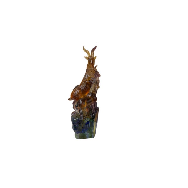 Golden Orange 3 Rams Crystal Glass Fengshui Display Art Figure For Sale - Image 11 of 12