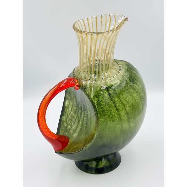 Mid-Century Modern Kosta Boda by Kjell Engman Signed "Corfu" Art Glass Jug Orange Handle #7080512 For Sale - Image 3 of 12