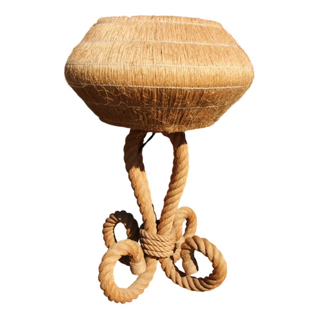 Large Rope and Raffia Lamp by Audoux Minnet, 1960s For Sale