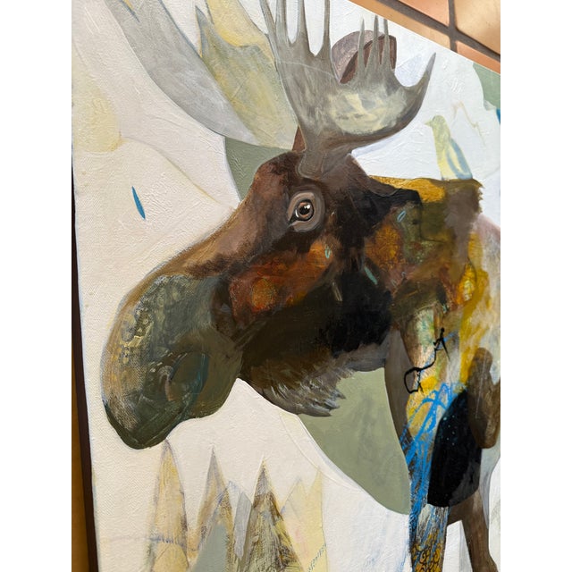 Cabin "Got Bark?" a Moose Painting by LWren Walraven For Sale - Image 3 of 10