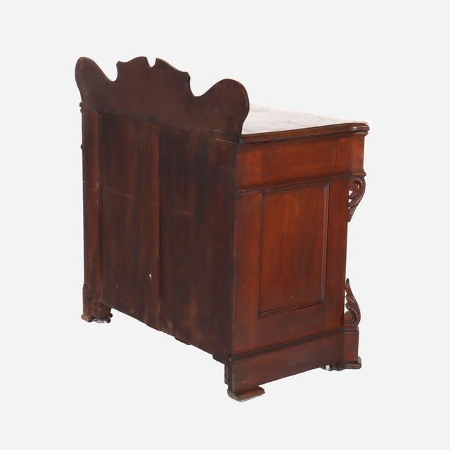 Antique Carved Walnut 2-Door 2-Drawer Washstand With Backsplash Circa 1900 For Sale - Image 4 of 16