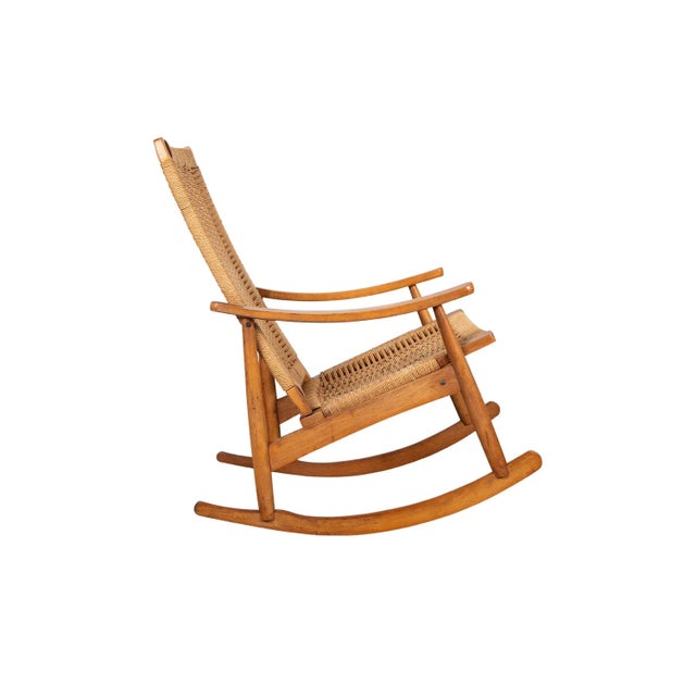 1980s 1980s Mid-Century Modern Woven Rocking Chair in the Style of Hans Wegner For Sale - Image 5 of 10