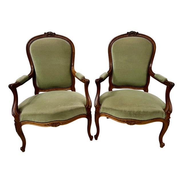 Louis XV Style Armchairs in Walnut, Set of 2 For Sale