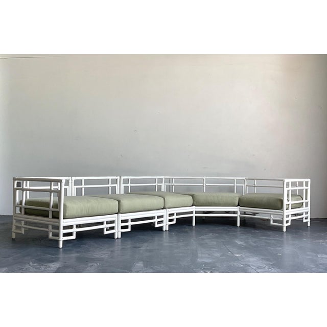 White Vintage Rattan and Fabric Sectional Sofa After Ficks Reed For Sale - Image 8 of 18