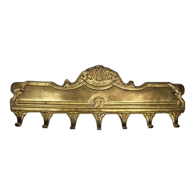Antique Brass Decorative Wall Plate With Small Hooks From Hungary For Sale