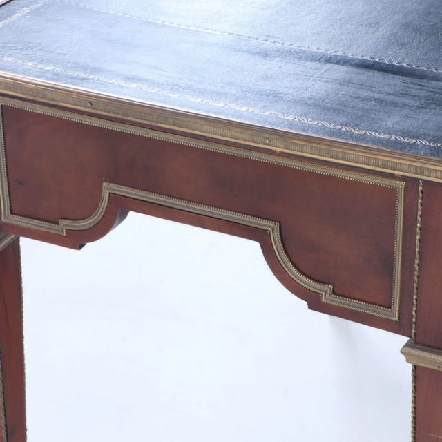 A French Louis XVI Style Three Drawer Mahogany Bureau Plat Desk C 1930 For Sale - Image 4 of 7