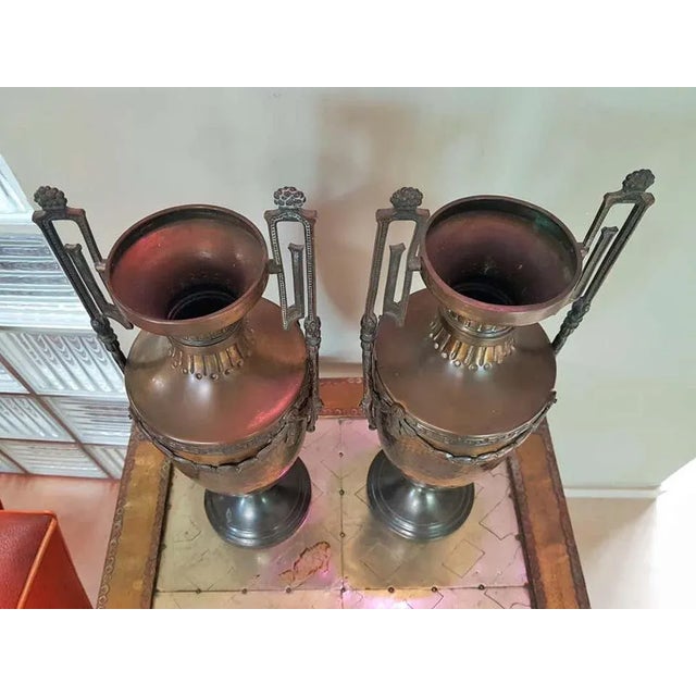 Napoleon III Empire French Brass Vases, Set of 2 For Sale - Image 16 of 18